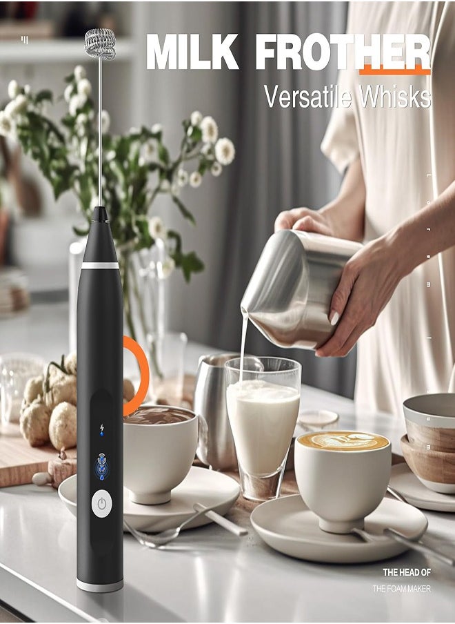 Electric Handheld Milk Frother with 3 Speeds, Rechargeable Mini Coffee Frother and Egg Whisk with USB Charging - Black