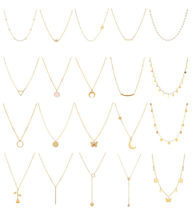 Honsny 20PCS 14K Gold Plated Choker Necklaces for Women, Dainty Gold Diamond Coin Pearl Pendant Simple Chain Necklace Set Cute Gold Layered Necklaces for Women Teen Jewelry Gifts
