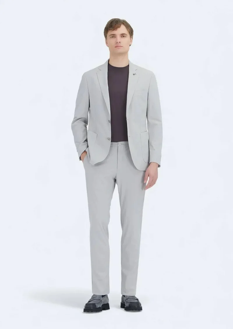 RAMSEY Light Grey Plain Comfort Fit Suit