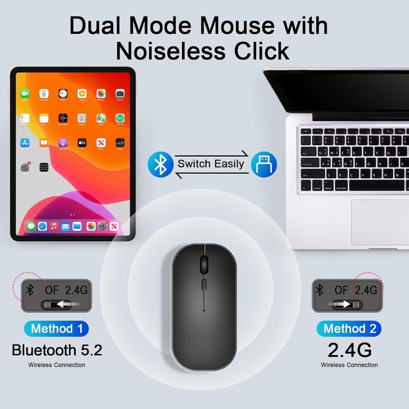 Nsyee Wireless Keyboard and Mouse Combo, Rechargeable Bluetooth Keyboard with Trackpad, Wireless Mouse with 2.4 GHz USB Receiver, Compatible with iPad, Smartphone, Computer, Windows, iOS, Android - Image 4