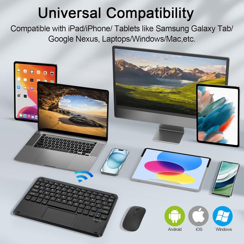 Nsyee Wireless Keyboard and Mouse Combo, Rechargeable Bluetooth Keyboard with Trackpad, Wireless Mouse with 2.4 GHz USB Receiver, Compatible with iPad, Smartphone, Computer, Windows, iOS, Android - Image 2