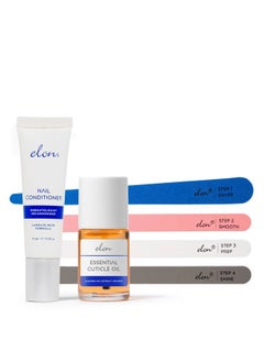 Essentials Kit for Healthy Nails – Kit Includes Elon Nail Conditioner, Cuticle Oil & File Set – Manicure Set for Daily Strengthening and Moisturizing Cuticles