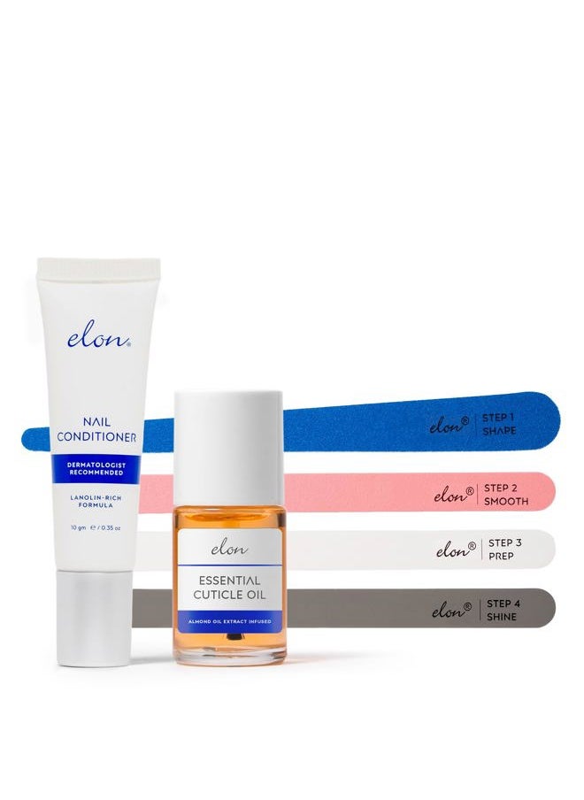 Elon - Essentials Kit for Healthy Nails – Kit Includes Elon Nail Conditioner, Cuticle Oil & File Set – Manicure Set for Daily Strengthening and Moisturizing Cuticles - Image 1
