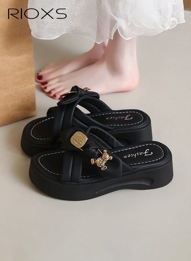 RIOXS Women's Flats, Chunky-Soled Casual Beach Shoes, Non-Slip Breathable Comfortable Lightweight EVA Open-Toe Slippers, Indoor Bathroom Slippers for Home Use, Outdoor Walking, the Pool, Showering, the Garden, the Patio, Travel, and Everyday Wear，Black - Image 4