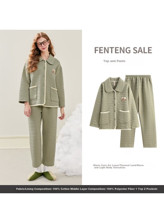 Fenton Fenteng Women's Pajamas, Autumn And Winter New Style, Air Cotton Layered Pure Cotton Long-sleeve Set, Three-layer Thickened Spring And Autumn Plus-size Loungewear - Image 1