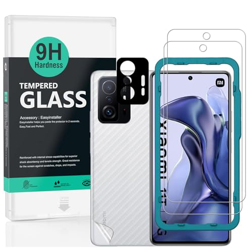 Ibywind Screen Protector For Xiaomi 11T/11T Pro(5G),with 2Pcs Tempered Glass,1Pc Camera Lens Protector,1Pc Backing Carbon Fiber Film [Fingerprint Reader,Easy to install] - Image 1