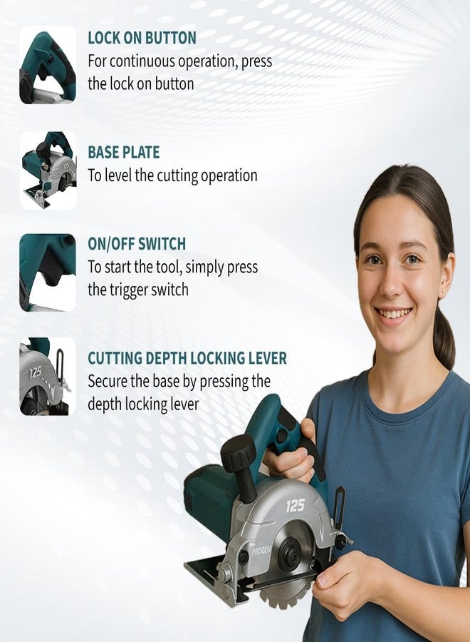 PROGEN 9125HGS Heavy Duty AC Powered Marble/Wood/Tile/Granite Cutter | 5-Inch, 1750W, 13500RPM - Image 4