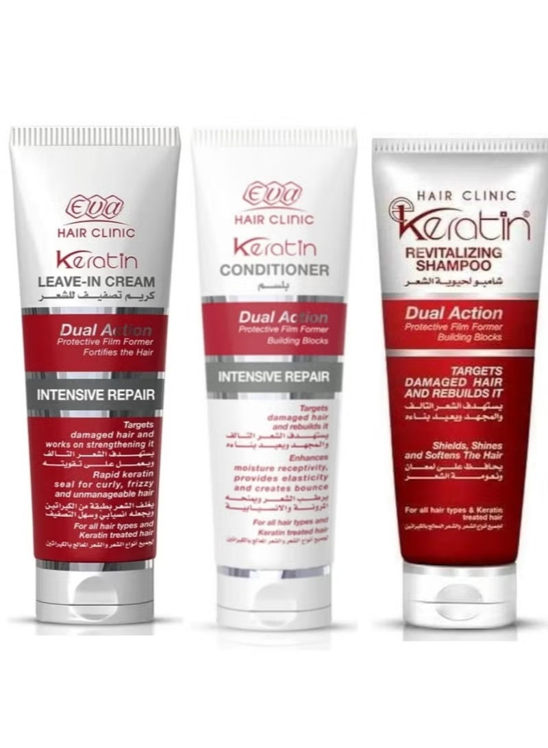 Eva Keratin Care Set for Damaged Hair (Shampoo - Conditioner - Hair Styler)