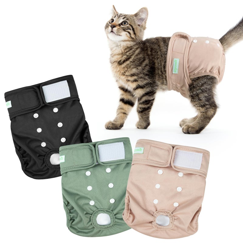 Wegreeco Cat Diapers, Cat Diapers for Male Female Cats Spraying Incontinence, Reusable Adjustable Highly Absorbent (3 Pack, Small) - Image 1