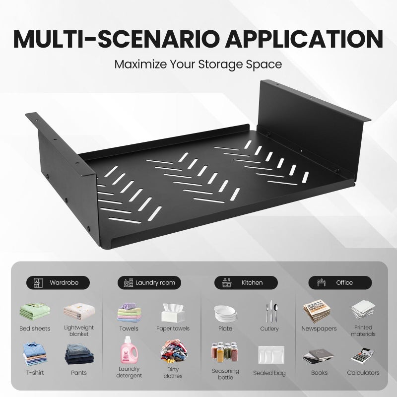 Neiteli 17.3-inch Under Desk Shelf - Under Desk Storage Shelf (Metal Construction),Under Desk Organizer - Under Shelf Storage for Office Tables & Workstations - Image 3