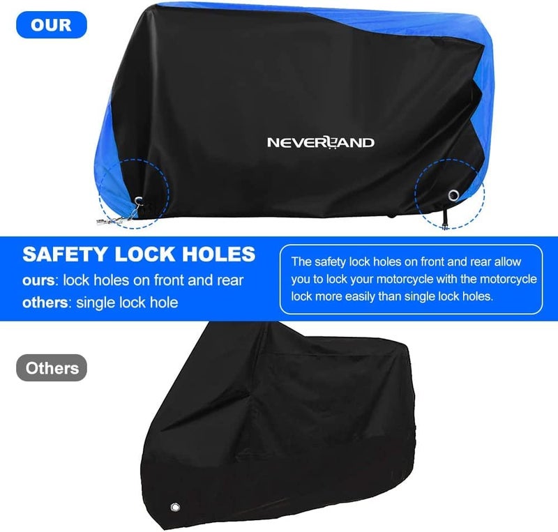 NEVERLAND Motorcycle Cover Waterproof Outdoor - Motorbike Scooter Covers Heavy Duty Medium with Lock-Holes, Bandage, Storage Bag Compatible with Harley Davidson Kawasaki Yamaha Honda Grom (Up to 86”) - Image 4