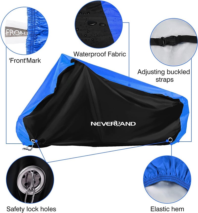 NEVERLAND Motorcycle Cover Waterproof Outdoor - Motorbike Scooter Covers Heavy Duty Medium with Lock-Holes, Bandage, Storage Bag Compatible with Harley Davidson Kawasaki Yamaha Honda Grom (Up to 86”) - Image 3