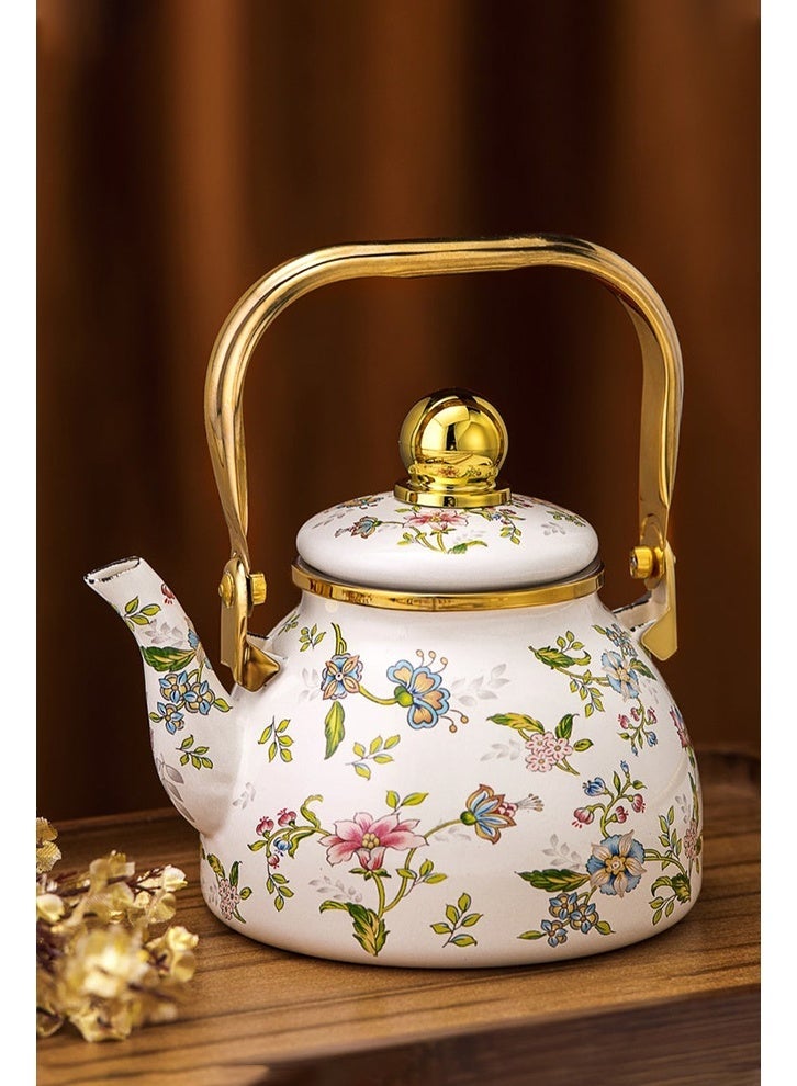 GOGA 1.2L Enamel Teapot with Flower and Bird Pattern, Perfect for Arabic Coffee, Tea, and Milk - Image 2