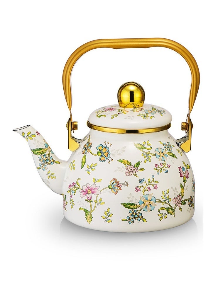 GOGA 1.2L Enamel Teapot with Flower and Bird Pattern, Perfect for Arabic Coffee, Tea, and Milk - Image 1