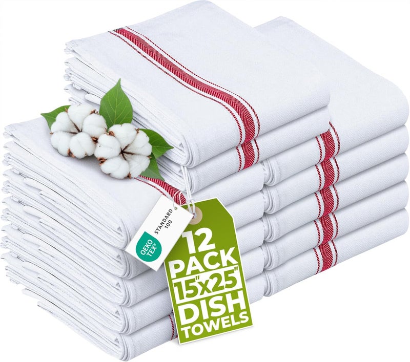 Utopia Towels Dish Towels, 15 x 25 Inches, 100% Ring Spun Cotton Super Absorbent Linen Kitchen Towels, Soft Reusable Cleaning Bar and Tea Towels Set (12 Pack, Red) - Image 1
