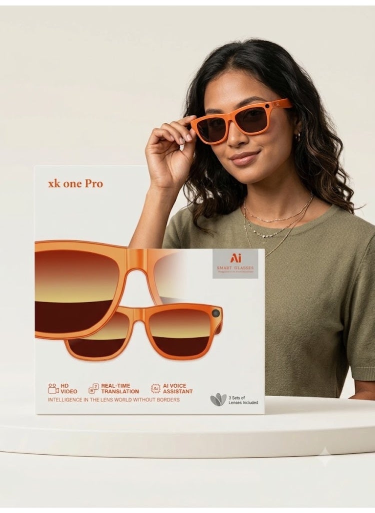 xk one Pro Smart Bluetooth Sunglasses with HD Camera & AI Real-Time Translation – Touch Control Open-Ear Audio Smart Glasses, 3 Sets of Lenses, Transparent Frame - Image 4