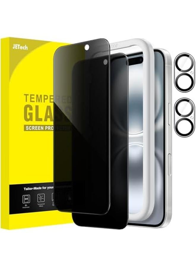 Jetech Privacy Screen Protector For Iphone 16 6.1 Inch With Camera Lens Protector Anti Spy Tempered Glass Film Easy Installation Tool 2 Pack Each - Image 3