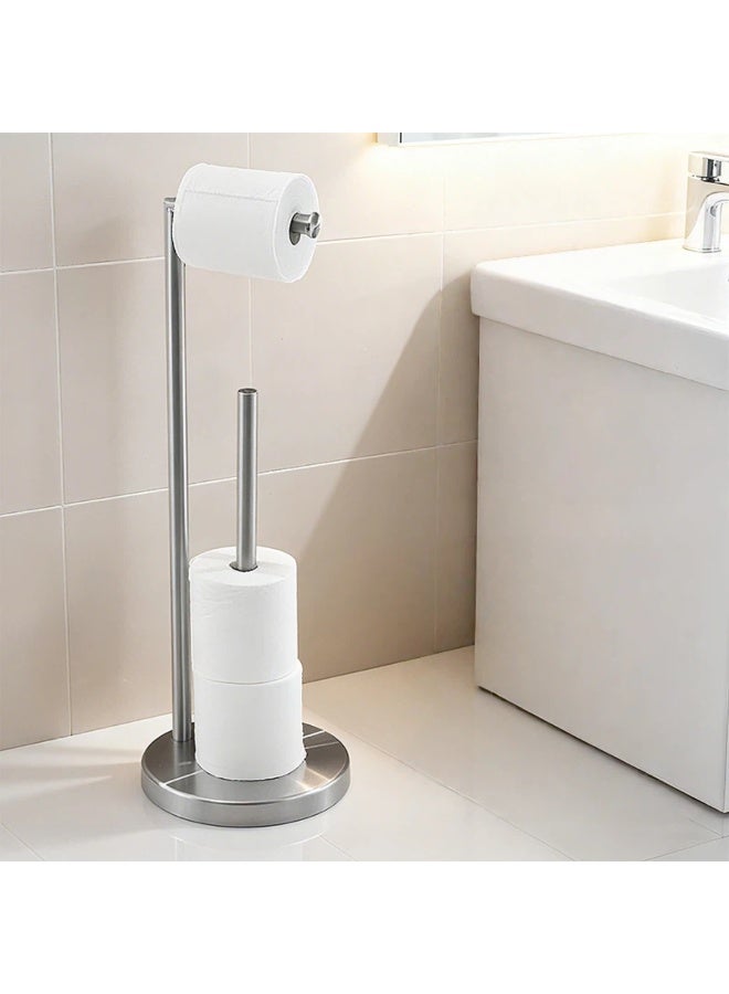 Chrome-coloured floor-standing multi-purpose toilet roll holder - Image 1