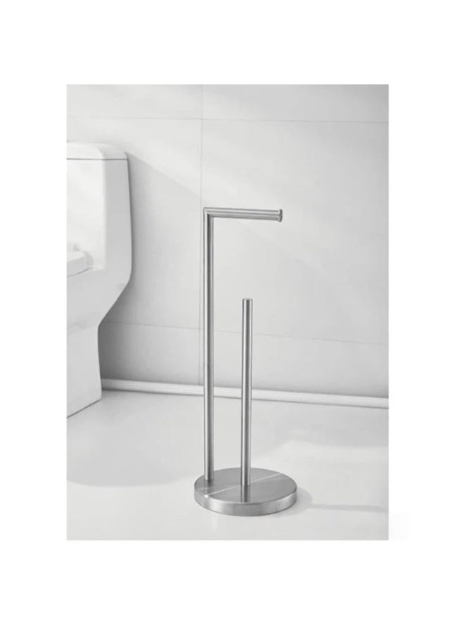 Chrome-coloured floor-standing multi-purpose toilet roll holder - Image 2