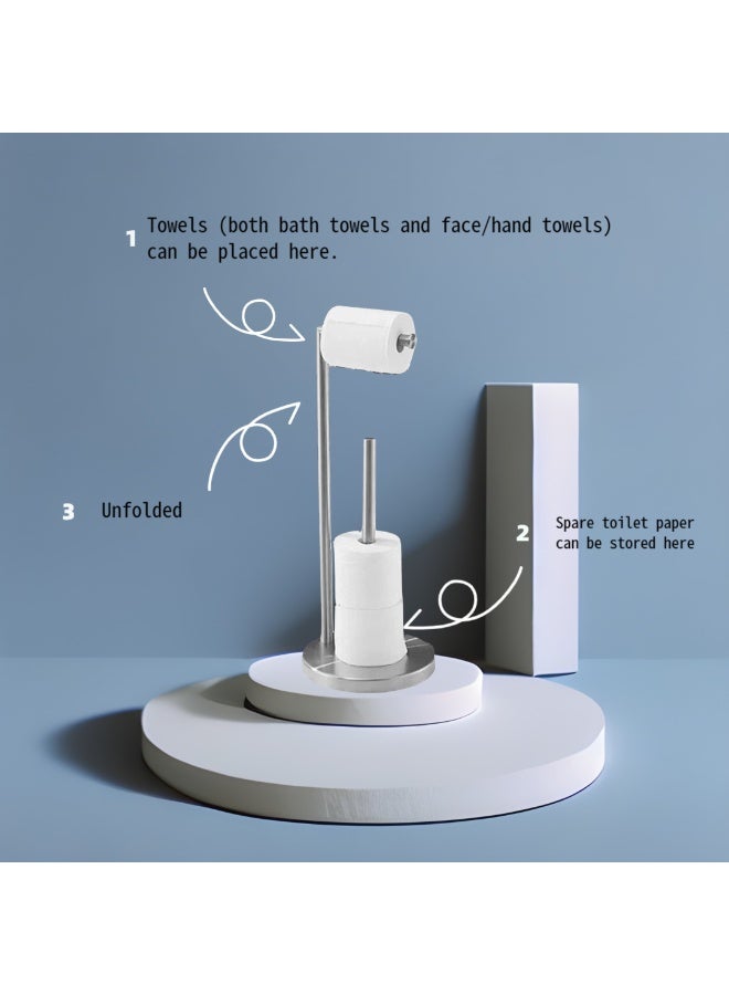 Chrome-coloured floor-standing multi-purpose toilet roll holder - Image 5