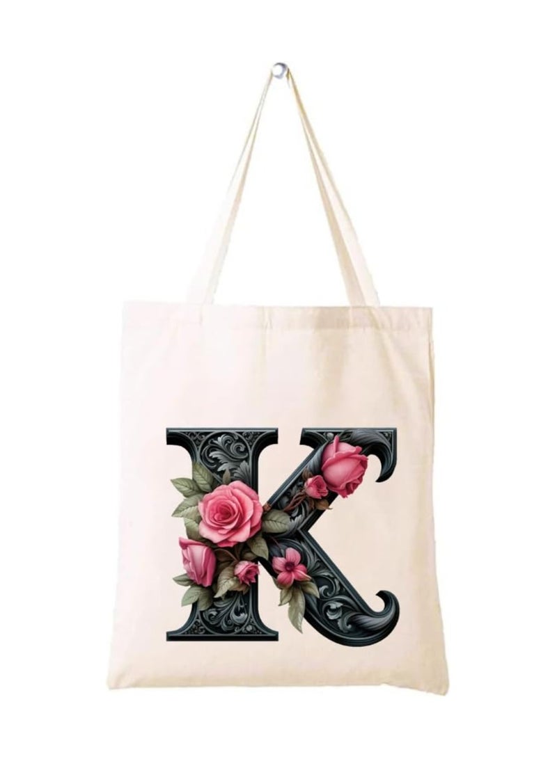 PRINTSHOP4ME Alphabet in Printed Cotton Tote Bag - Initial Monogram Design Cotton Tote - Perfect for School - Travel - Birthday Gift - Image 1
