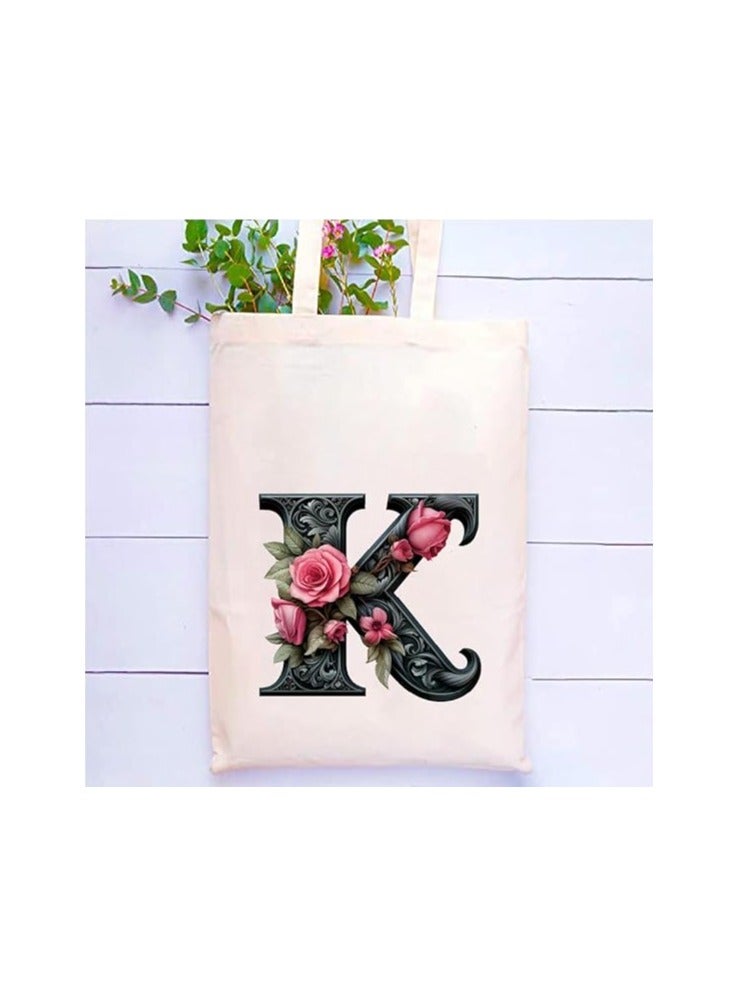 PRINTSHOP4ME Alphabet in Printed Cotton Tote Bag - Initial Monogram Design Cotton Tote - Perfect for School - Travel - Birthday Gift - Image 2