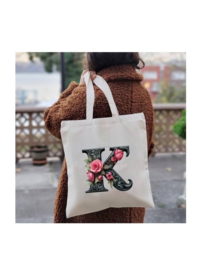 PRINTSHOP4ME Alphabet in Printed Cotton Tote Bag - Initial Monogram Design Cotton Tote - Perfect for School - Travel - Birthday Gift - Image 3