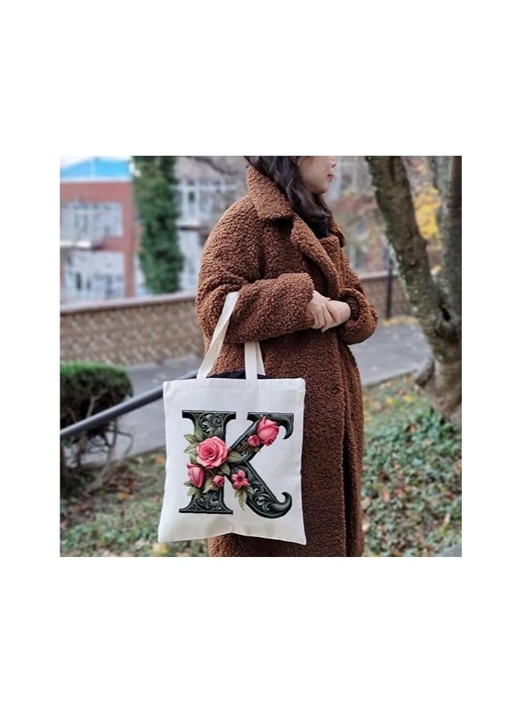 PRINTSHOP4ME Alphabet in Printed Cotton Tote Bag - Initial Monogram Design Cotton Tote - Perfect for School - Travel - Birthday Gift - Image 4