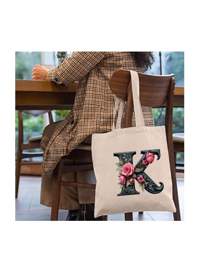 PRINTSHOP4ME Alphabet in Printed Cotton Tote Bag - Initial Monogram Design Cotton Tote - Perfect for School - Travel - Birthday Gift - Image 5