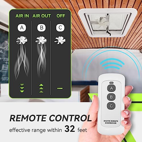 RVMATE مروحة سقف RV RVMATE 14" مع تحكم عن بعد لمركبات RV/كامبري/مقطورة، مروحة سقف عكسية بيضاء مع مروحة 12V بأجنحة 6" - Image 3