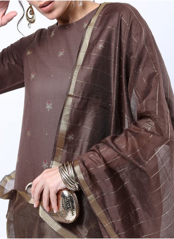 Ketch - Foil Print Straight Kurta  and Palazzo with Dupatta Set by Styli - Image 1