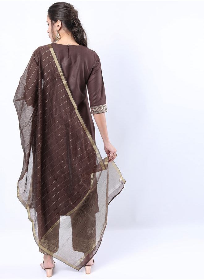 Ketch - Foil Print Straight Kurta  and Palazzo with Dupatta Set by Styli - Image 1