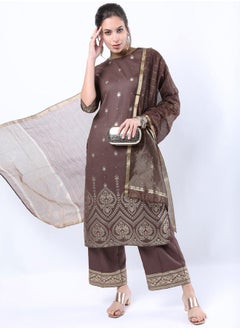 Foil Print Straight Kurta  and Palazzo with Dupatta Set by Styli