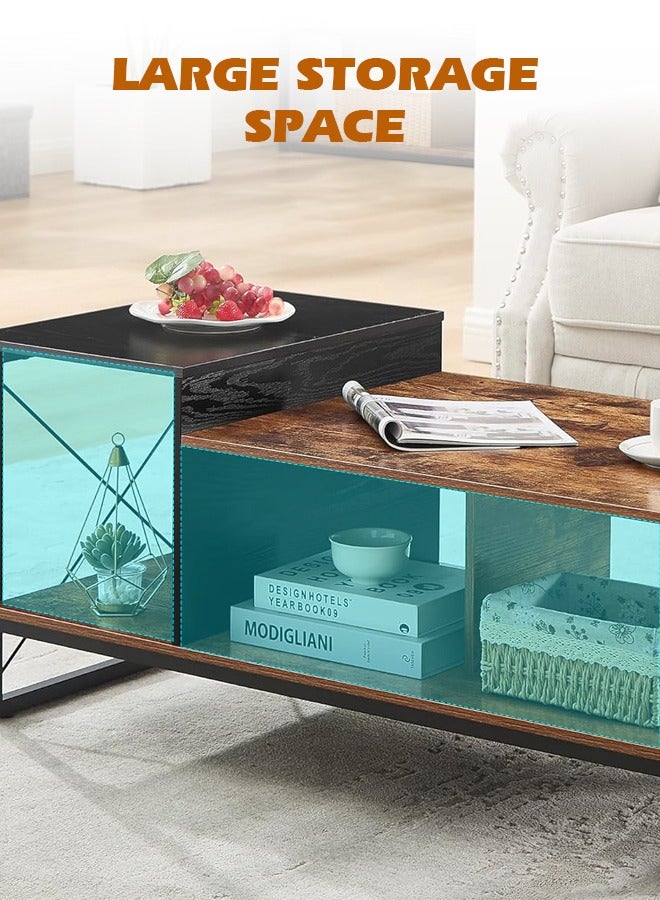 Ammar Space Coffee Table Wood 2-Tier Center Table with Storage Shelf for Living Room Office Reception Metal Frame & Wooden Tabletop Modern Design-Brown  - Image 3