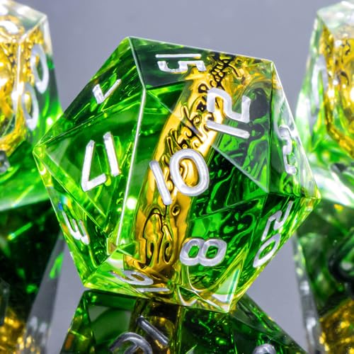 OUKELANWO Magic Lord Rings DND Dice Set with Box 7Pcs Resin LOTR DD Dice Set for Role Playing Game Green Dungeons Dragons D and D Sharp Edge Dice D20 D12 D10 D8 D6 D4 - Image 5