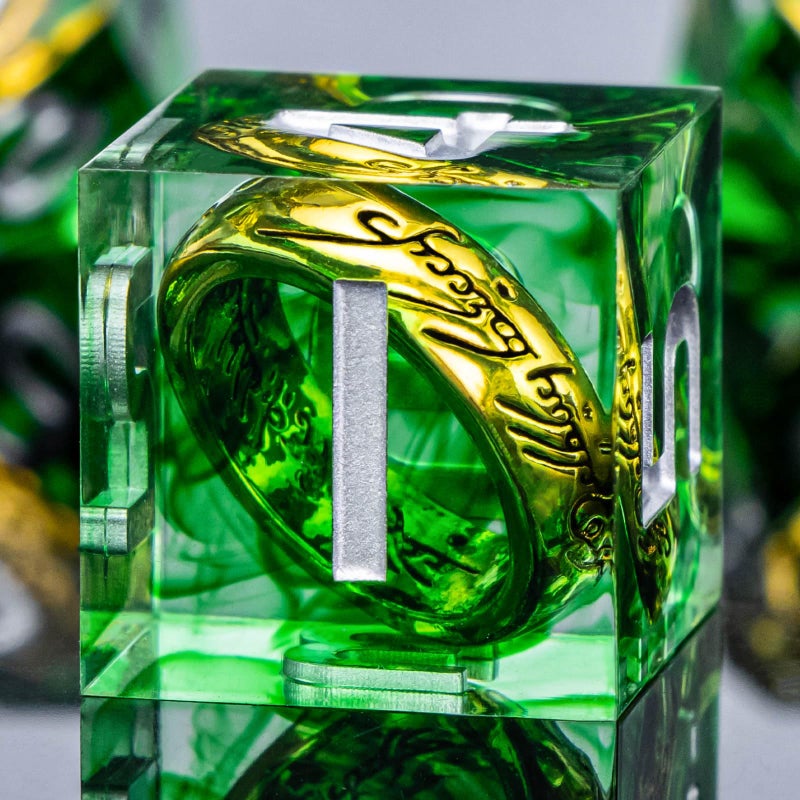 OUKELANWO Magic Lord Rings DND Dice Set with Box 7Pcs Resin LOTR DD Dice Set for Role Playing Game Green Dungeons Dragons D and D Sharp Edge Dice D20 D12 D10 D8 D6 D4 - Image 3