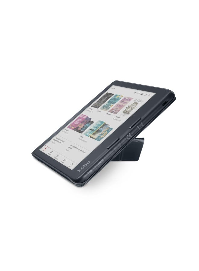 كوبو غلاف Kobo Libra Colour SleepCover | أسود | تقنية السكون/الاستيقاظ | حامل مدمج ثنائي الاتجاه | جلد نباتي | متوافق مع قارئ الكتب الإلكترونية Kobo Libra Colour مقاس 7 بوصات - Image 4