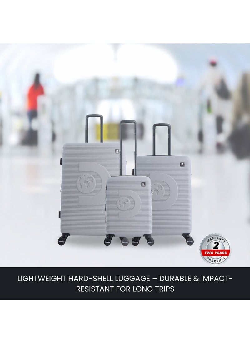 Discovery - Discovery Eclipse ABS Hardside Carry-on Travel Buisness Luggage, Durable Lightweight 4 Double Wheel Trolley Bag, Extra Secure Combination Lock, Expandable 20" Suitcase, Small Cabin Trolley-Light Grey. - Image 1