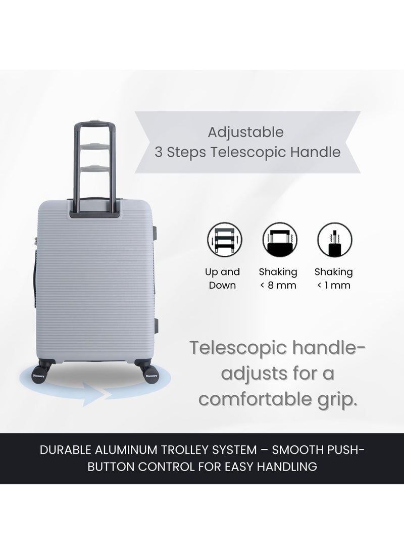 Discovery - Discovery Eclipse ABS Hardside Carry-on Travel Buisness Luggage, Durable Lightweight 4 Double Wheel Trolley Bag, Extra Secure Combination Lock, Expandable 20" Suitcase, Small Cabin Trolley-Light Grey. - Image 1