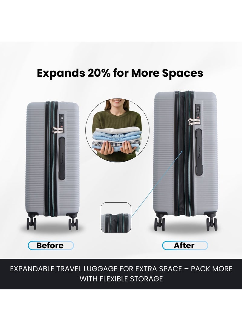 Discovery - Discovery Eclipse ABS Hardside Carry-on Travel Buisness Luggage, Durable Lightweight 4 Double Wheel Trolley Bag, Extra Secure Combination Lock, Expandable 20" Suitcase, Small Cabin Trolley-Light Grey. - Image 1