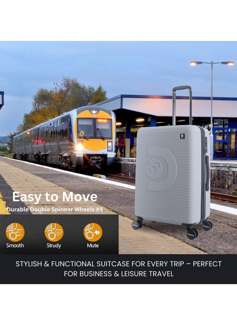 Discovery - Discovery Eclipse ABS Hardside Carry-on Travel Buisness Luggage, Durable Lightweight 4 Double Wheel Trolley Bag, Extra Secure Combination Lock, Expandable 20" Suitcase, Small Cabin Trolley-Light Grey. - Image 1