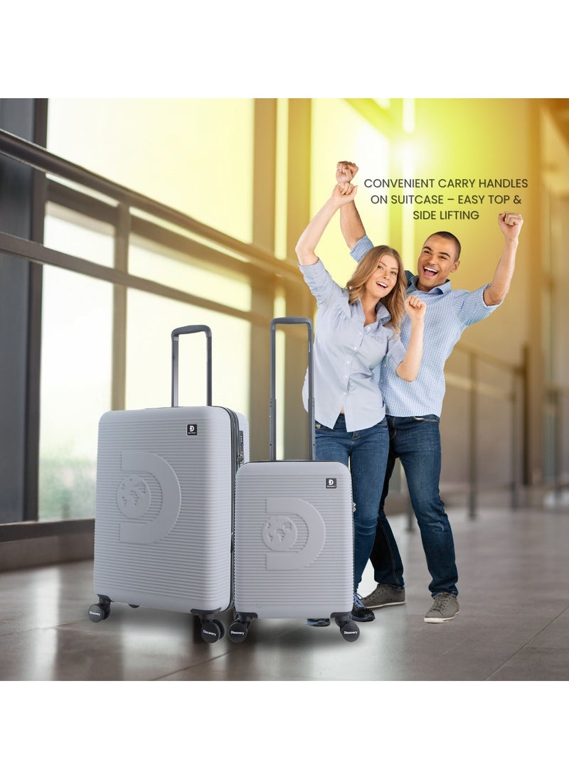 Discovery - Discovery Eclipse ABS Hardside Carry-on Travel Buisness Luggage, Durable Lightweight 4 Double Wheel Trolley Bag, Extra Secure Combination Lock, Expandable 20" Suitcase, Small Cabin Trolley-Light Grey. - Image 1