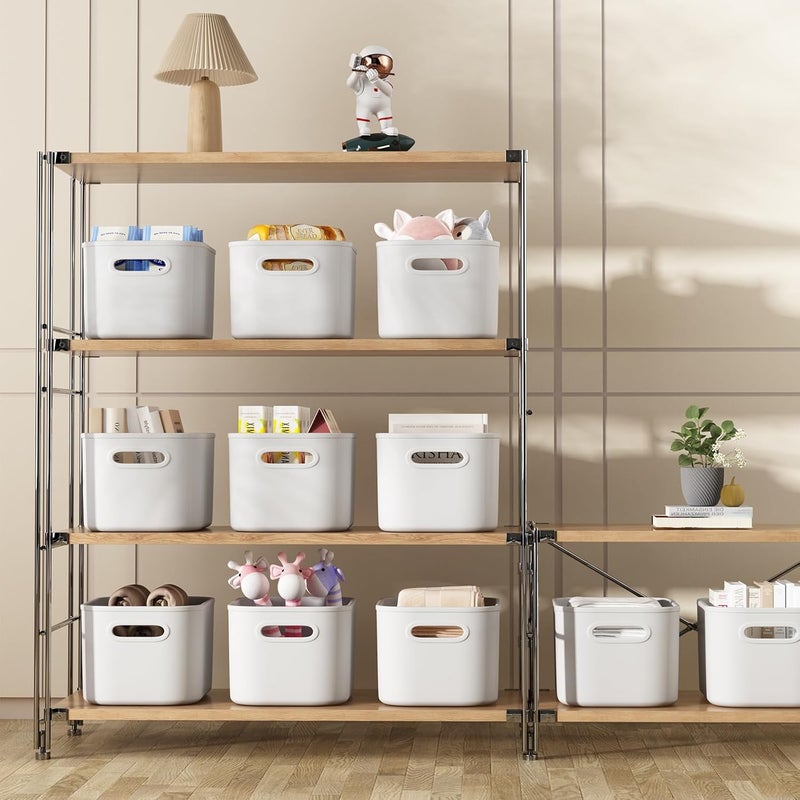 BOBIBOSS 8 Pack White Stackable Storage Bins with Lids for Shelves, Storage Containers with Lids for Organizing, Storage Boxes with Handle, Plastic Cubby Bins with Lids for Classroom, Craft, Snacks - Image 4
