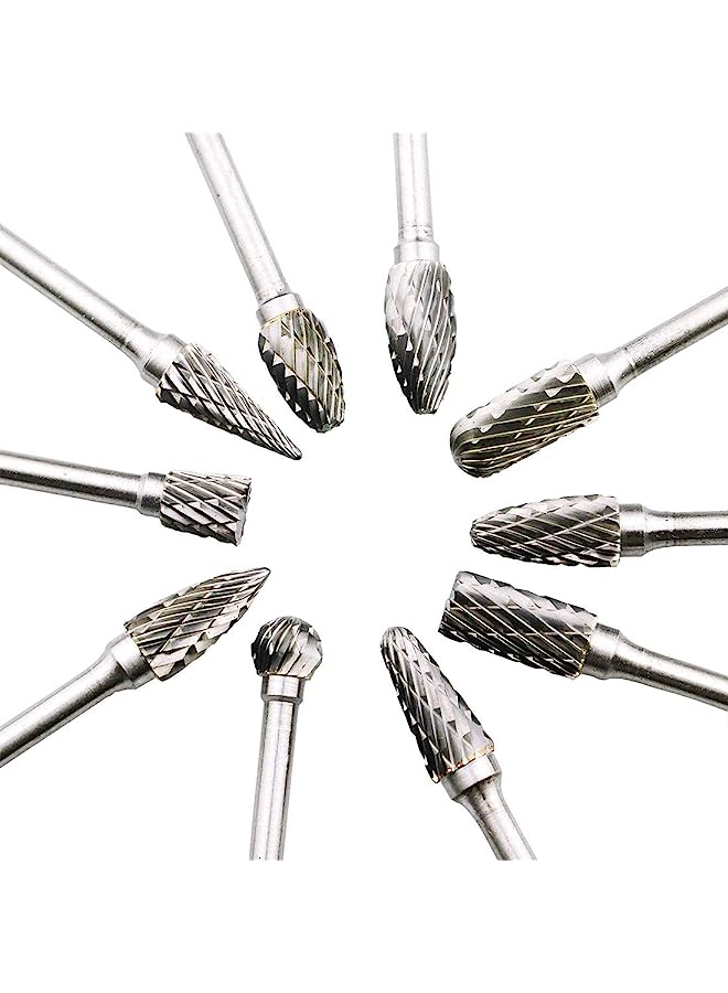 erorex مجموعة مثقاب كربيد التنجستن مكونة من 10 قطع مثقاب دوار مزدوج القطع مع ساق 1/8 بوصة ورأس 1/4 بوصة لطحن المثقاب والنحت وتلميع المعادن والحفر - Image 1