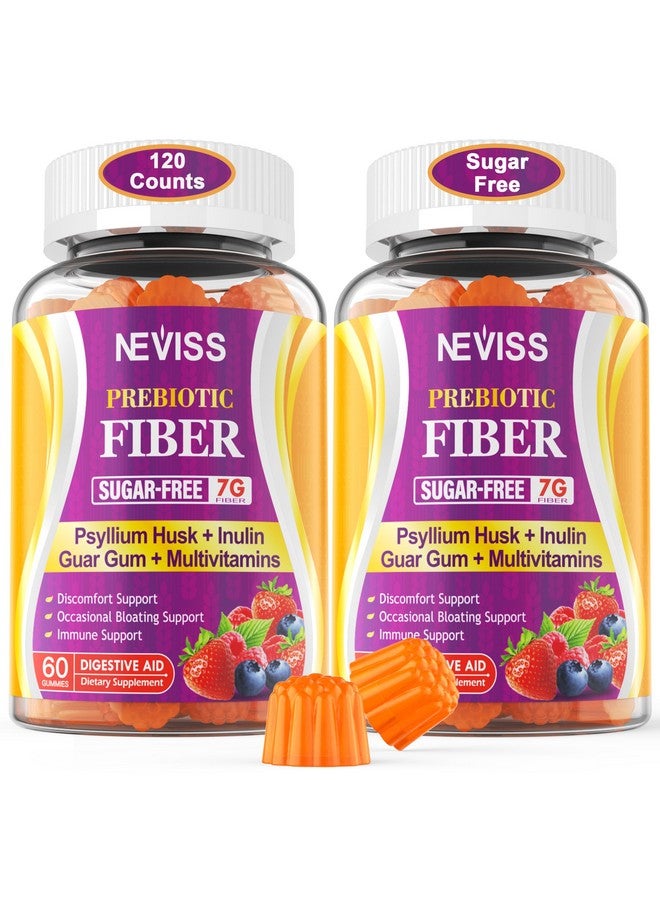 NEVISS Fiber Gummies with Probiotics for Adults, 7G Soluble Fi ber + Insoluble Fi ber, Sugar Free with Psyllium Husk, Inulin, Fos, Multivitamins for Daily Digestive Health, Regularity Gut Support, Pack of 2 - Image 1