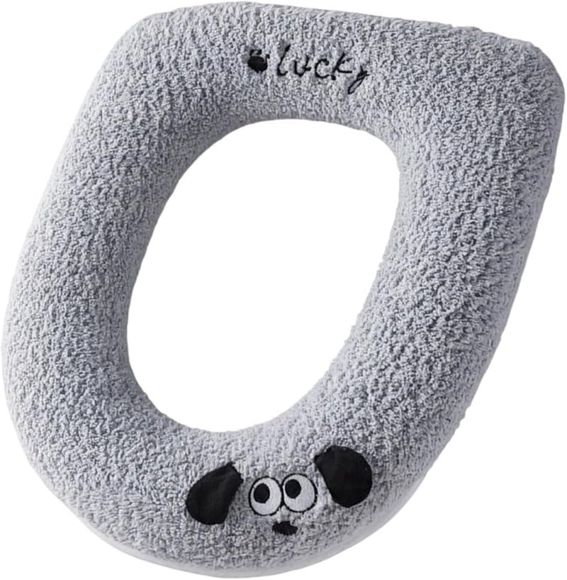 غطاء مقعد مرحاض شتوي رمادي فاتح بمقبض من قماش الفرو إكسسوارات الحمام - Image 1