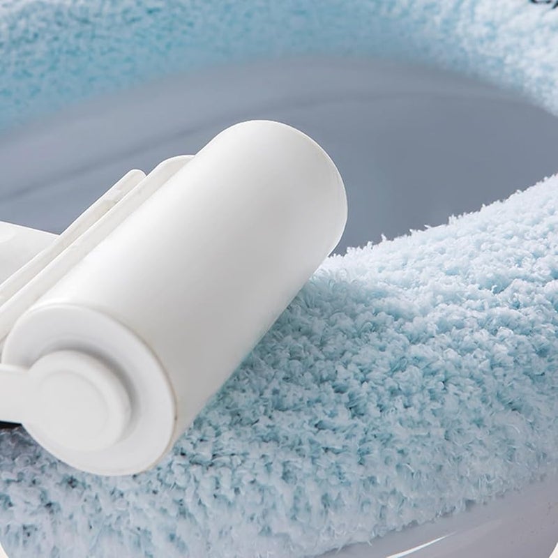 غطاء مقعد مرحاض شتوي رمادي فاتح بمقبض من قماش الفرو إكسسوارات الحمام - Image 4