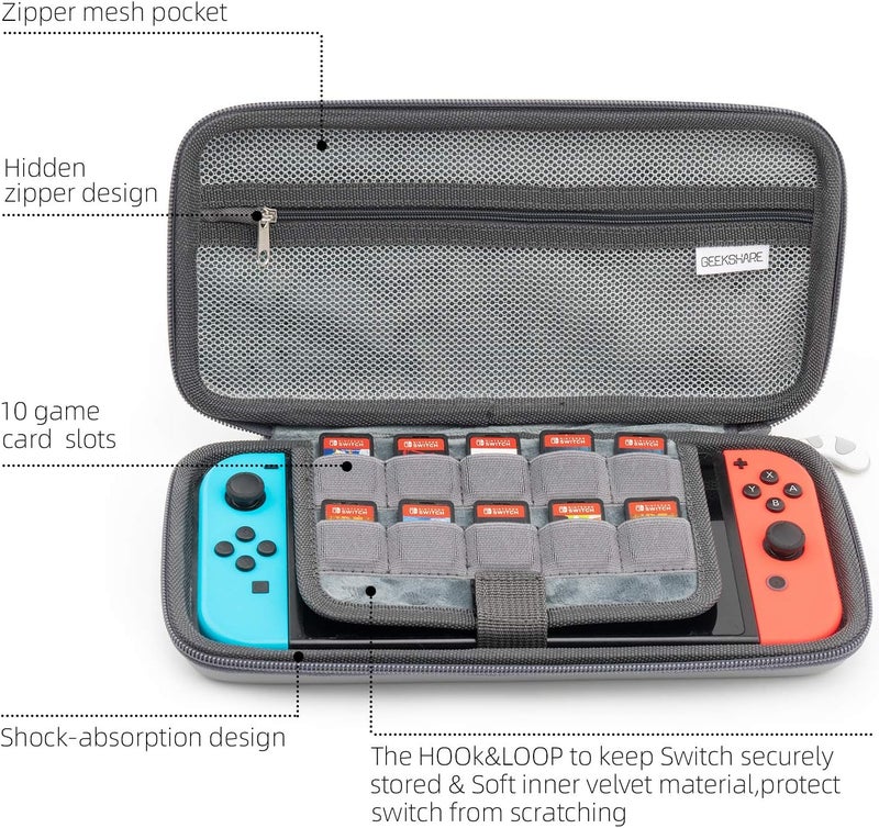 GeekShare حقيبة حمل GeekShare بأذني القطة متوافقة مع Nintendo Switch/Switch OLED - حقيبة سفر صلبة رفيعة محمولة تناسب جهاز Switch وملحقات الألعاب - Image 2