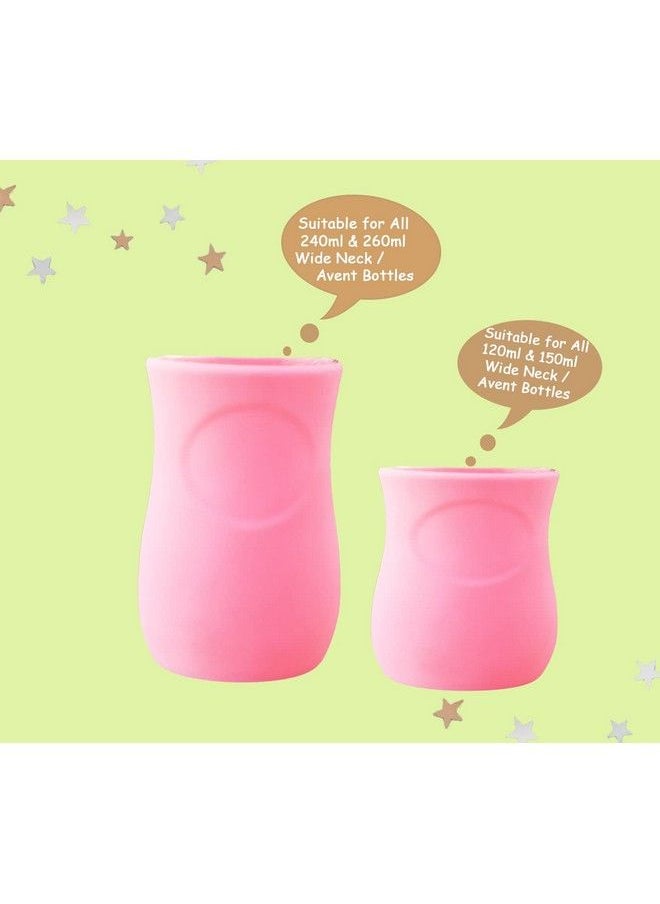 The Little Lookers Baby Feeding Glass Bottle Protection Silicone Cover Sleeve Holder Suitable For Wide Neck Avent Feeder; Protector Cover For Babies (Wide Neck 125Ml 4Oz & 240260Ml 8Oz Pink)  - Image 3