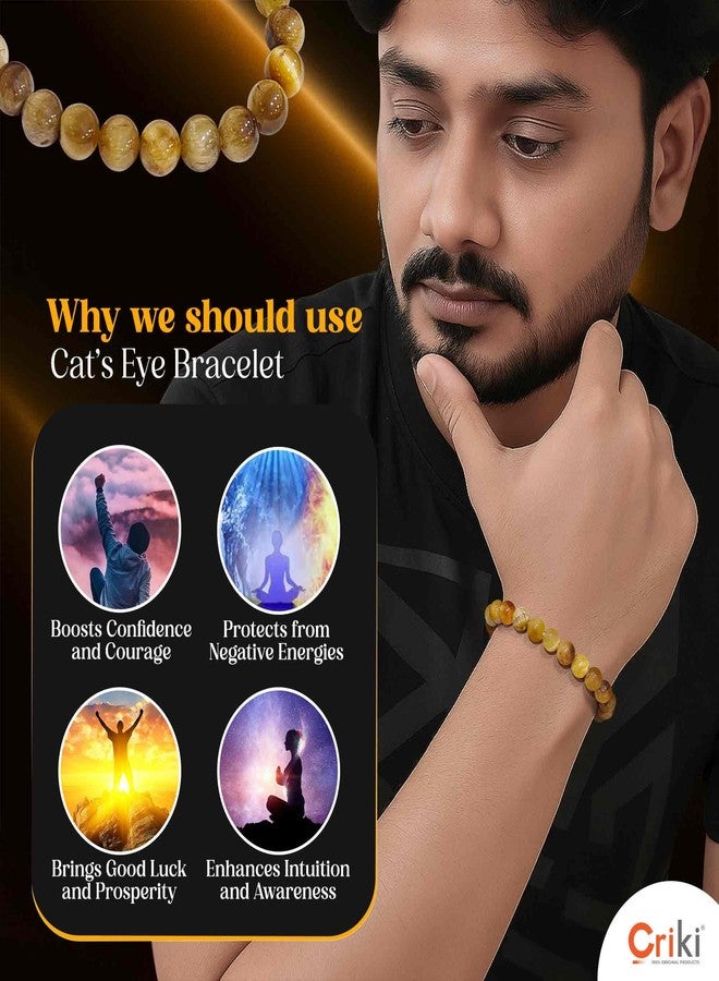 CRIKI Cats Eye Bracelet for Women and Men Original Certified - Lahsuniya Cat Eye Stone Bracelet for Protection, Confidence, Good Luck, Focus, and Emotional Healing - 8MM Beads - Image 4